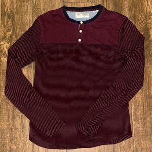 Original Penguin Red Black Striped Henley Long Sleeve Shirt Mens M
